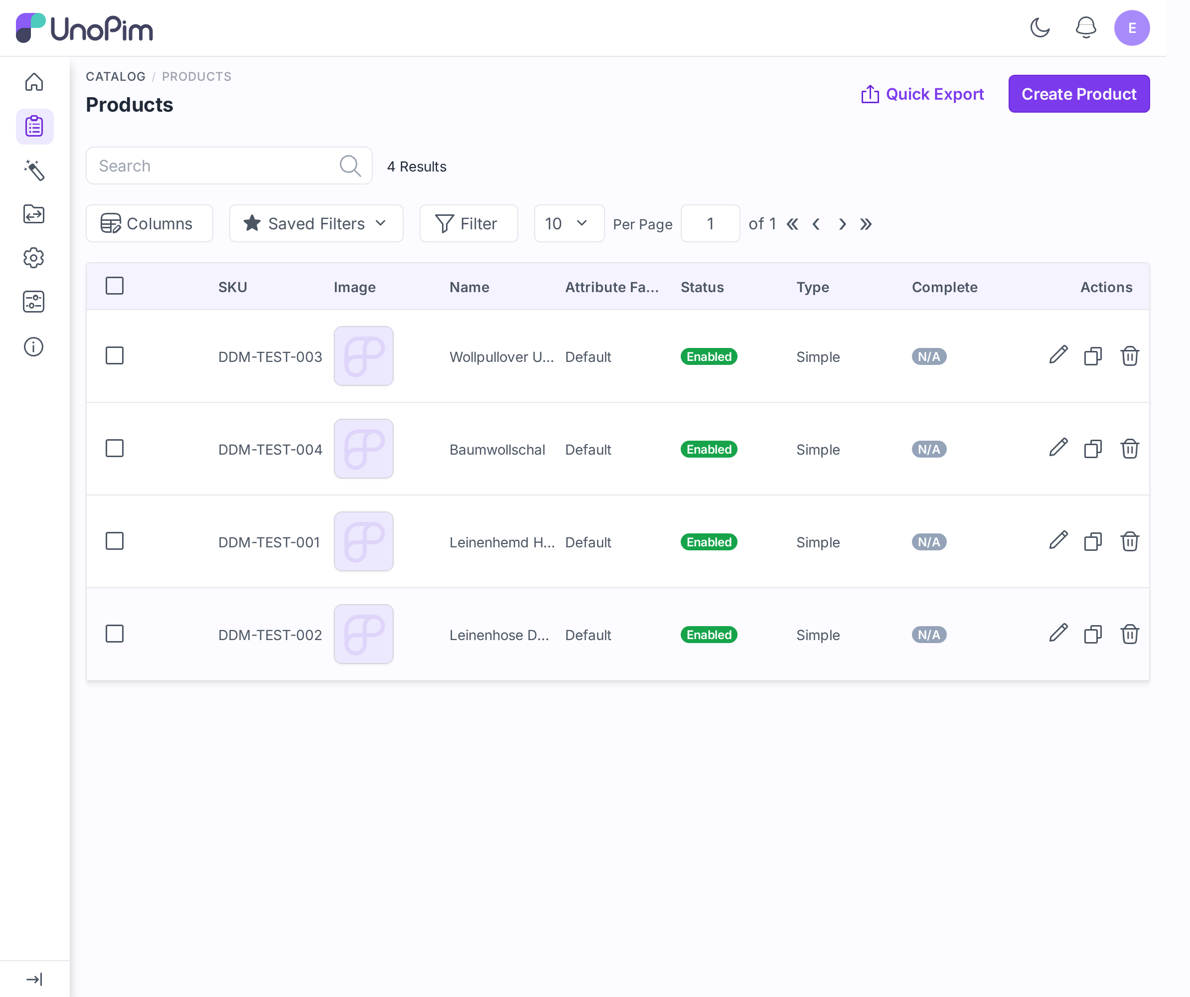 The UnoPim product grid